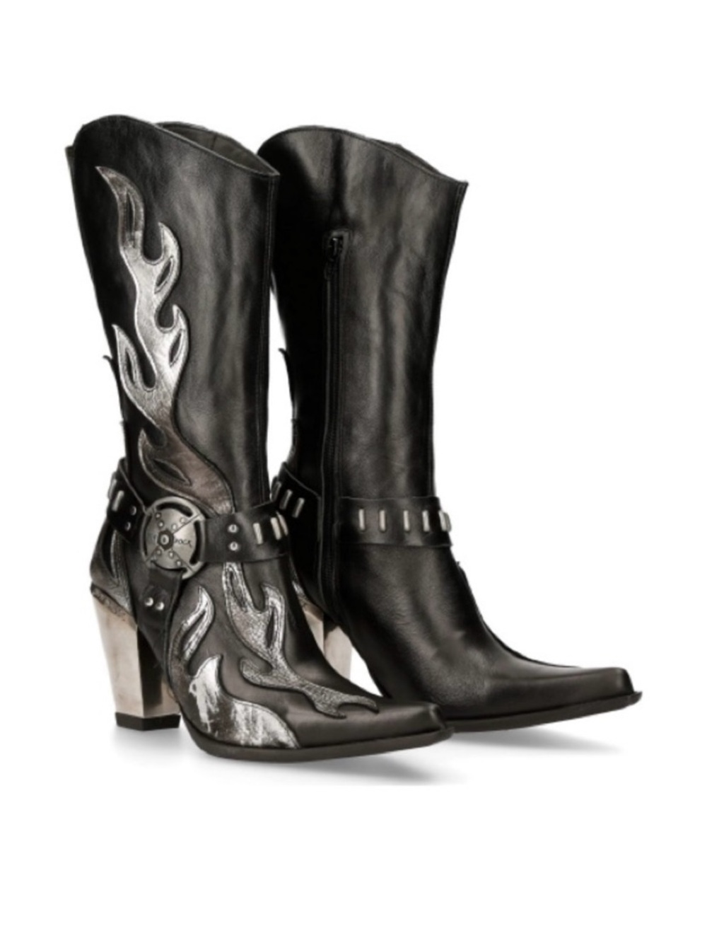 New Rock Bull S2 Black & Silver Women's Leather & Chrome Cowboy Boots - 39 🔥